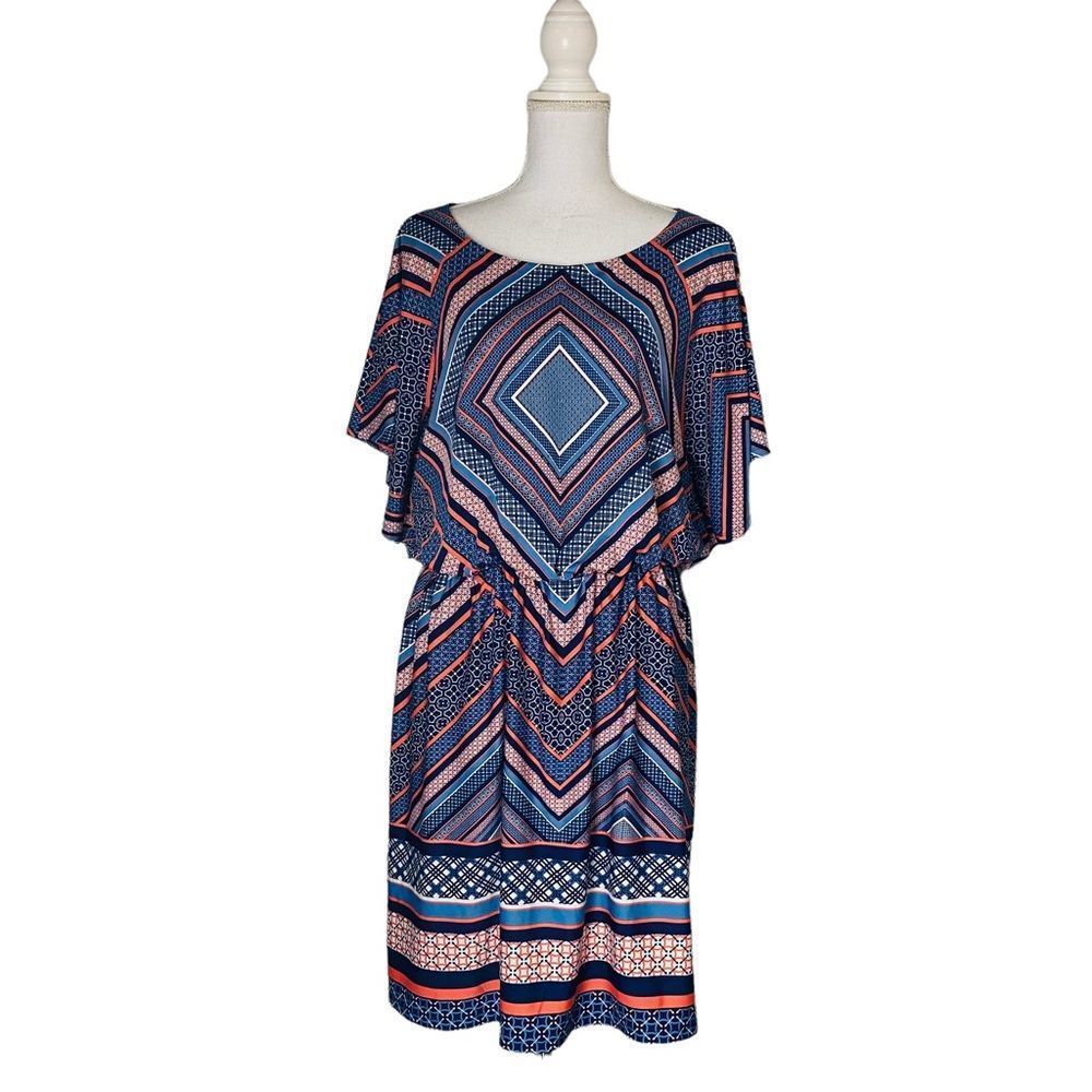 HALO Scarf Print Women Large Geometric Print Blouson Multicolor Casual Dress